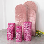 Set of 5 Fuchsia Wave Mesh Cylinder Pedestal Stand Covers with Embroidered Sequins, Pillar Prop Covers - 160 GSM - Bell Racket Store