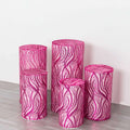 Set of 5 Fuchsia Wave Mesh Cylinder Pedestal Stand Covers with Embroidered Sequins, Pillar Prop Covers - 160 GSM - Bell Racket Store