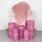 Set of 5 Fuchsia Wave Mesh Cylinder Pedestal Stand Covers with Embroidered Sequins, Pillar Prop Covers - 160 GSM - Bell Racket Store