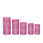Set of 5 Fuchsia Wave Mesh Cylinder Pedestal Stand Covers with Embroidered Sequins, Pillar Prop Covers - 160 GSM - Bell Racket Store
