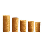 Set of 5 Gold Crushed Velvet Cylinder Pedestal Stand Covers, Premium Pillar Prop Covers - Bell Racket Store