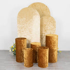 Set of 5 Gold Crushed Velvet Cylinder Pedestal Stand Covers, Premium Pillar Prop Covers - Bell Racket Store