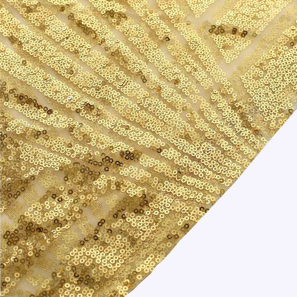 Set of 5 Gold Sequin Mesh Cylinder Pedestal Stand Covers with Geometric Pattern Embroidery, Sparkly Sheer Tulle Pillar Prop Covers - Bell Racket Store