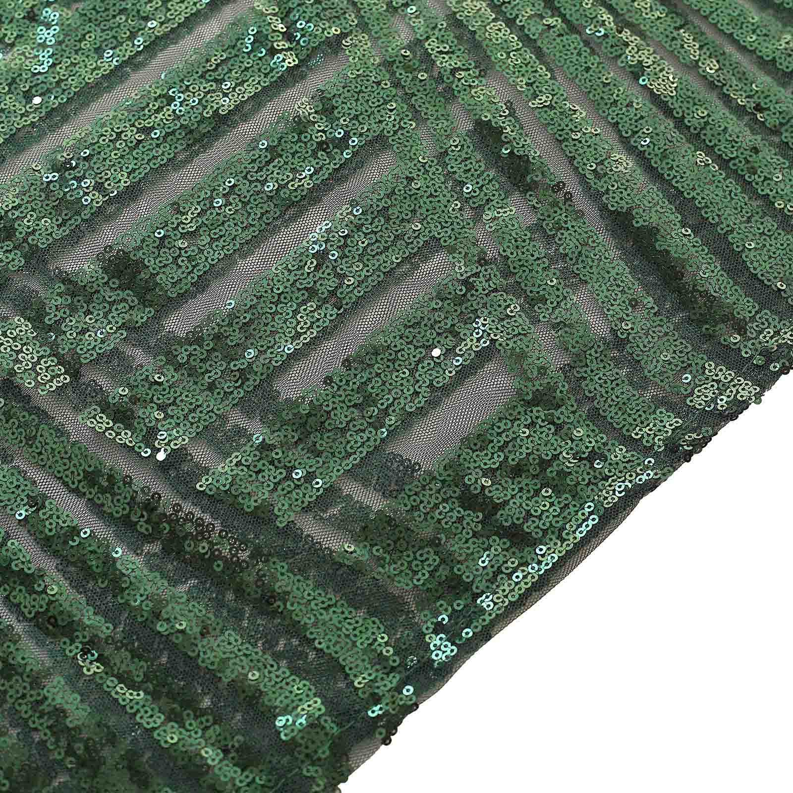 Set of 5 Hunter Emerald Green Sequin Mesh Cylinder Pedestal Stand Covers with Geometric Pattern Embroidery, Sparkly Sheer Tulle Pillar Prop Covers - Bell Racket Store