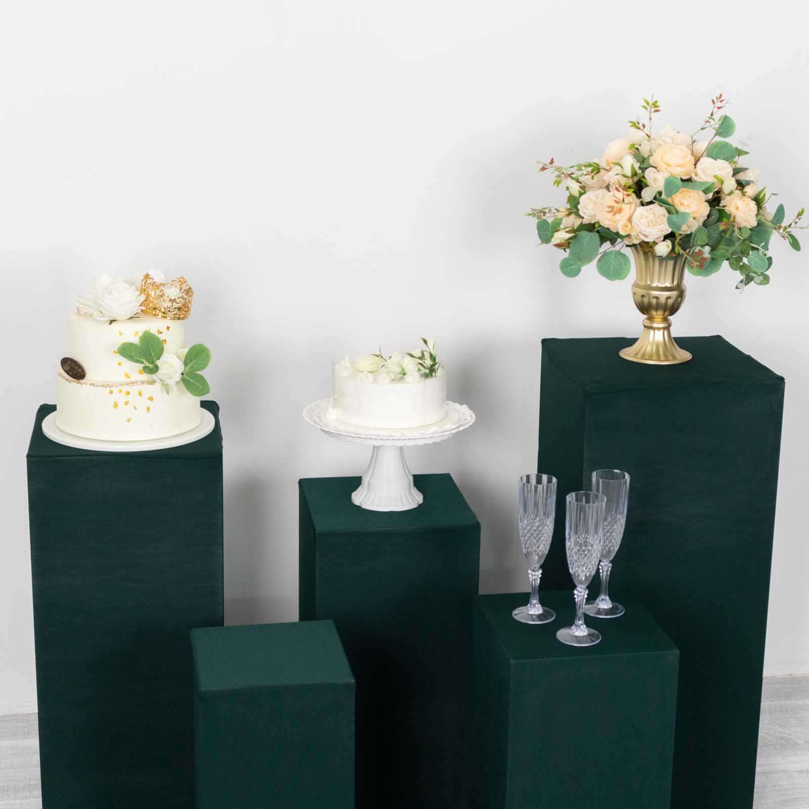 Set of 5 Hunter Emerald Green Spandex Rectangle Pedestal Stand Covers, Stretchable Pillar Prop Covers - 160 GSM - Bell Racket Store