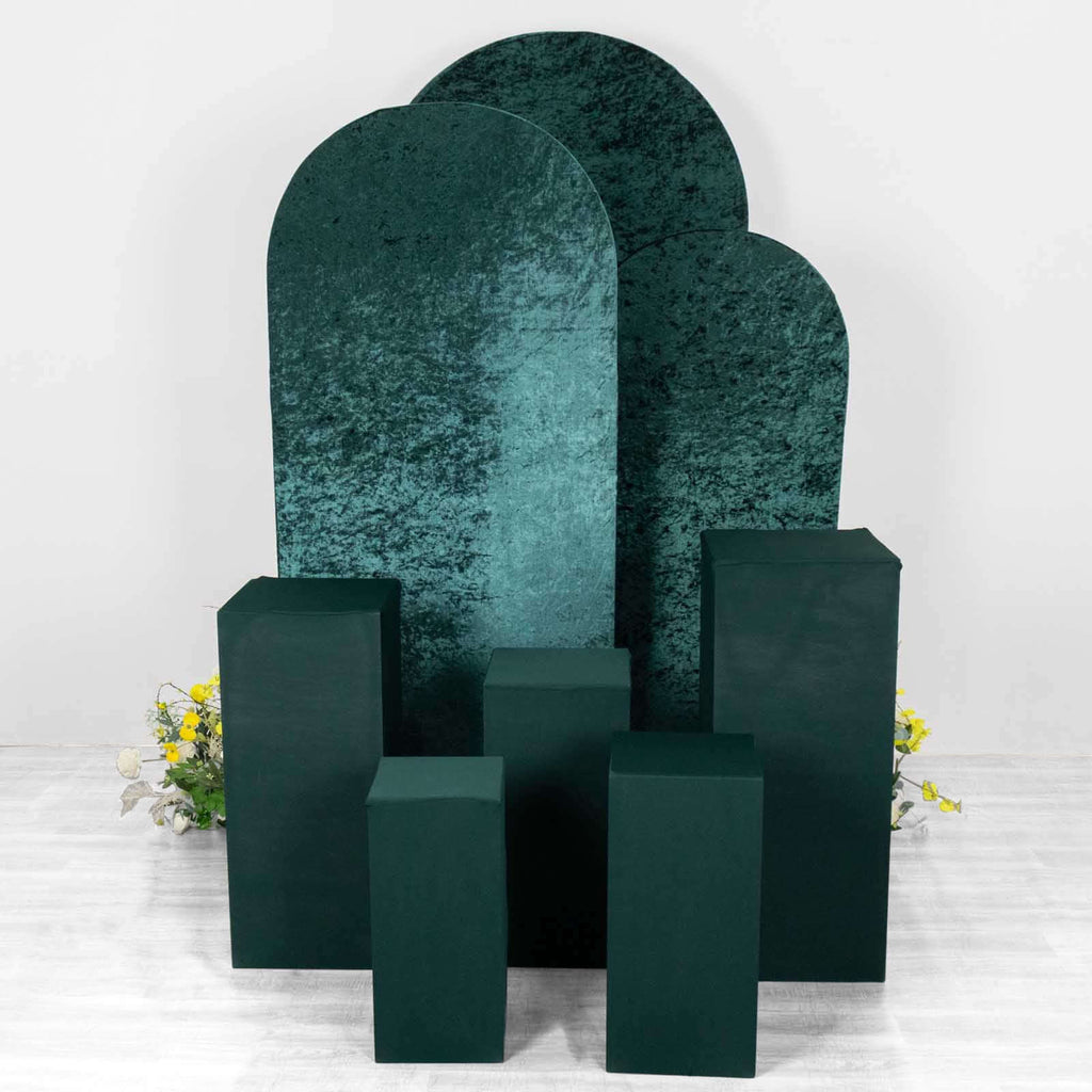 Set of 5 Hunter Emerald Green Spandex Rectangle Pedestal Stand Covers, Stretchable Pillar Prop Covers - 160 GSM - Bell Racket Store