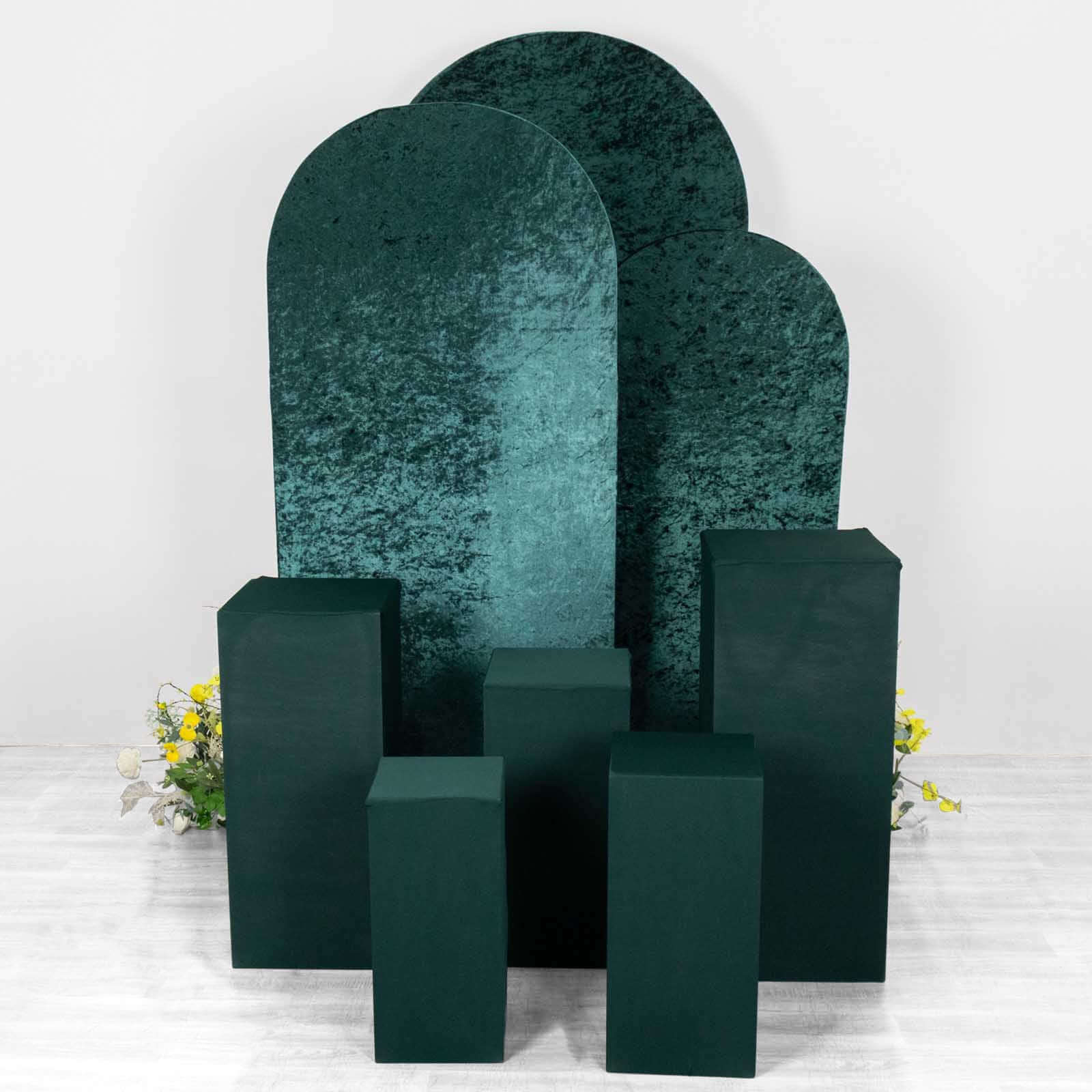 Set of 5 Hunter Emerald Green Spandex Rectangle Pedestal Stand Covers, Stretchable Pillar Prop Covers - 160 GSM - Bell Racket Store