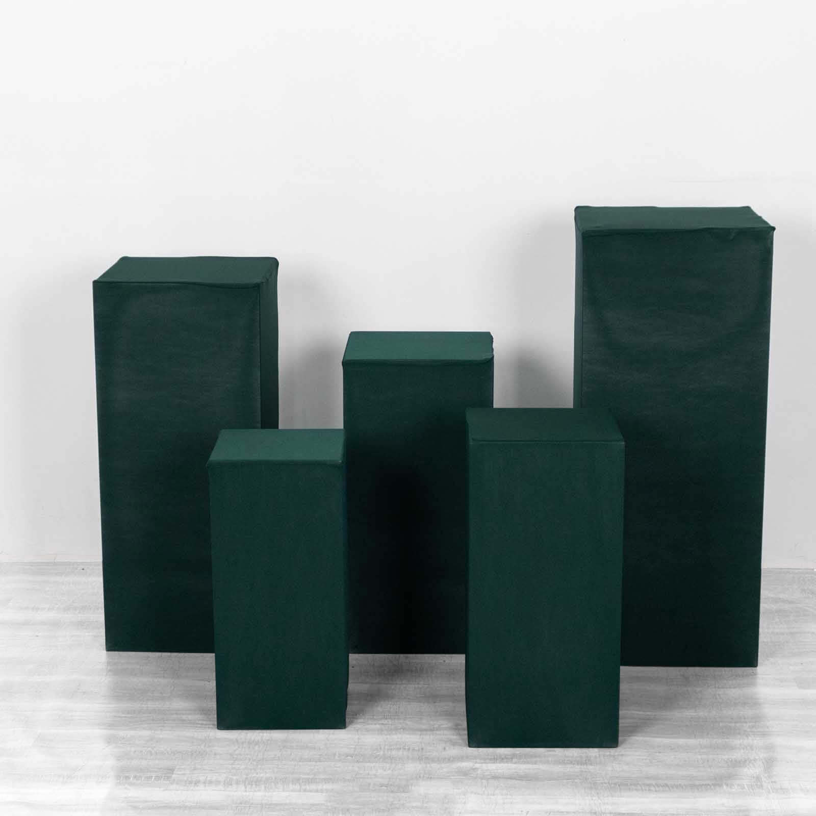 Set of 5 Hunter Emerald Green Spandex Rectangle Pedestal Stand Covers, Stretchable Pillar Prop Covers - 160 GSM - Bell Racket Store