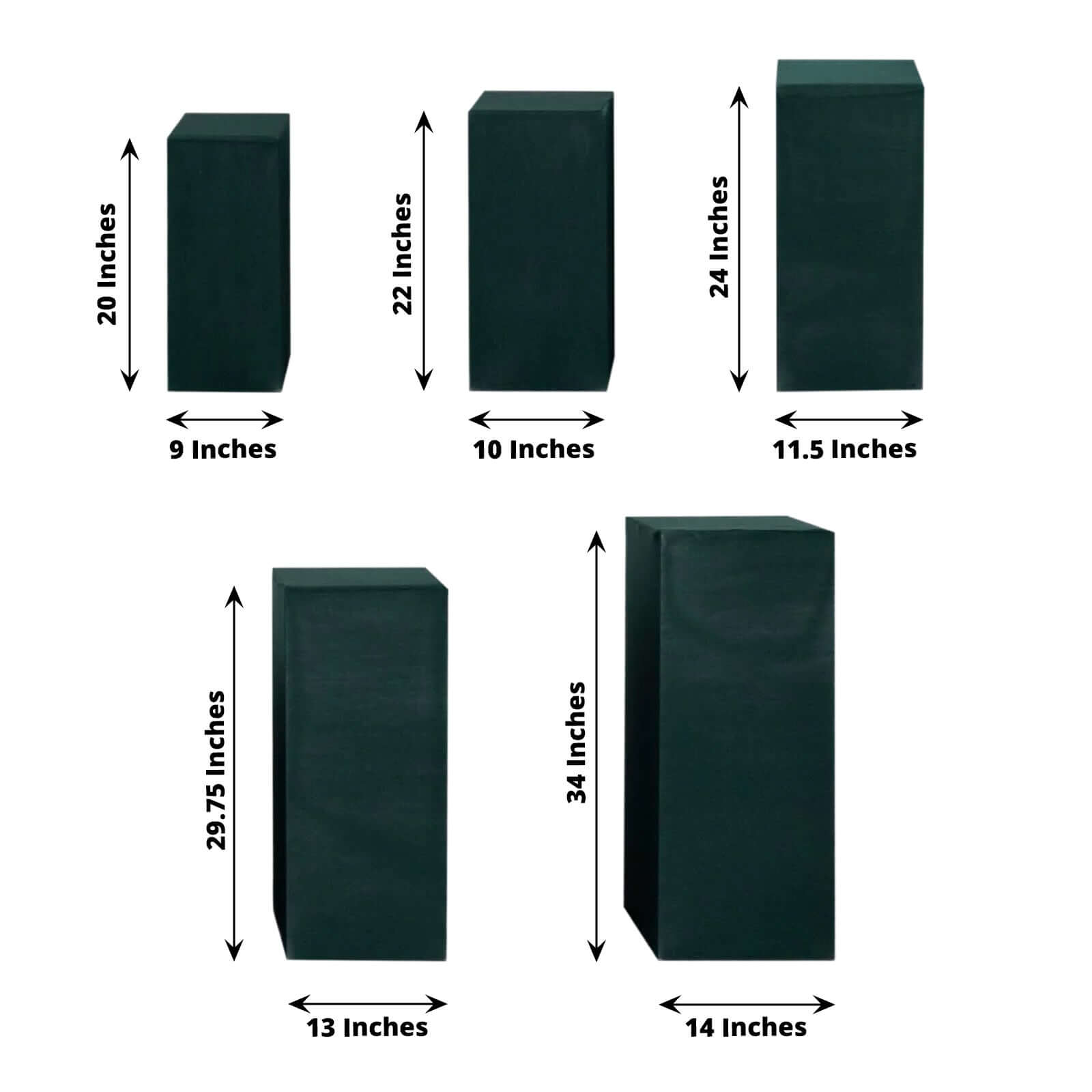 Set of 5 Hunter Emerald Green Spandex Rectangle Pedestal Stand Covers, Stretchable Pillar Prop Covers - 160 GSM - Bell Racket Store