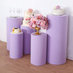 Set of 5 Lavender Lilac Spandex Cylinder Pedestal Stand Covers, Stretchable Pillar Prop Covers - 160 GSM - Bell Racket Store