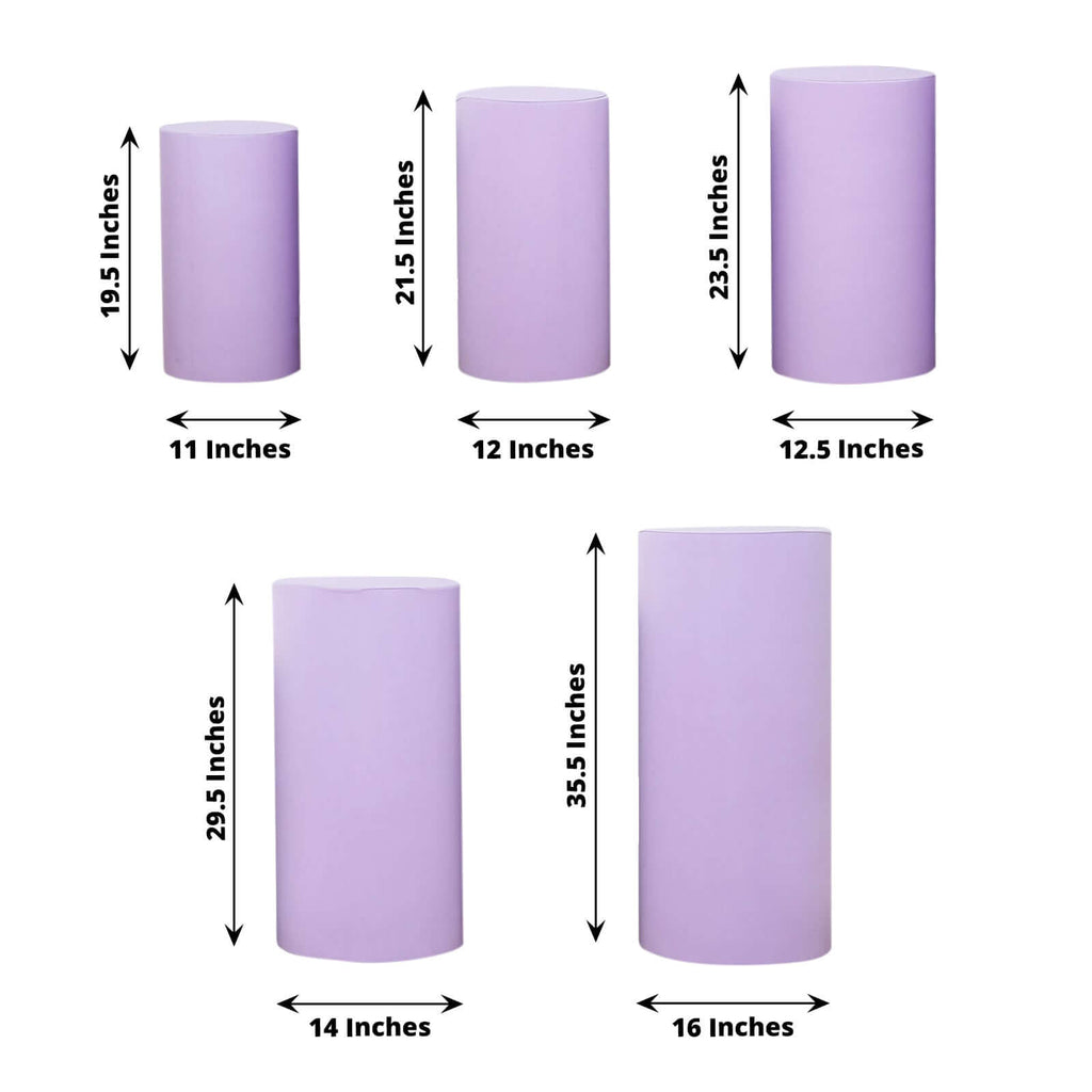 Set of 5 Lavender Lilac Spandex Cylinder Pedestal Stand Covers, Stretchable Pillar Prop Covers - 160 GSM - Bell Racket Store