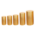 Set of 5 Metallic Gold Spandex Cylinder Pedestal Stand Covers, Shiny Stretchable Pillar Prop Covers - 130 GSM - Bell Racket Store