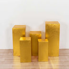 Set of 5 Metallic Gold Spandex Rectangle Pedestal Stand Covers, Stretchable Pillar Prop Covers - 160 GSM - Bell Racket Store