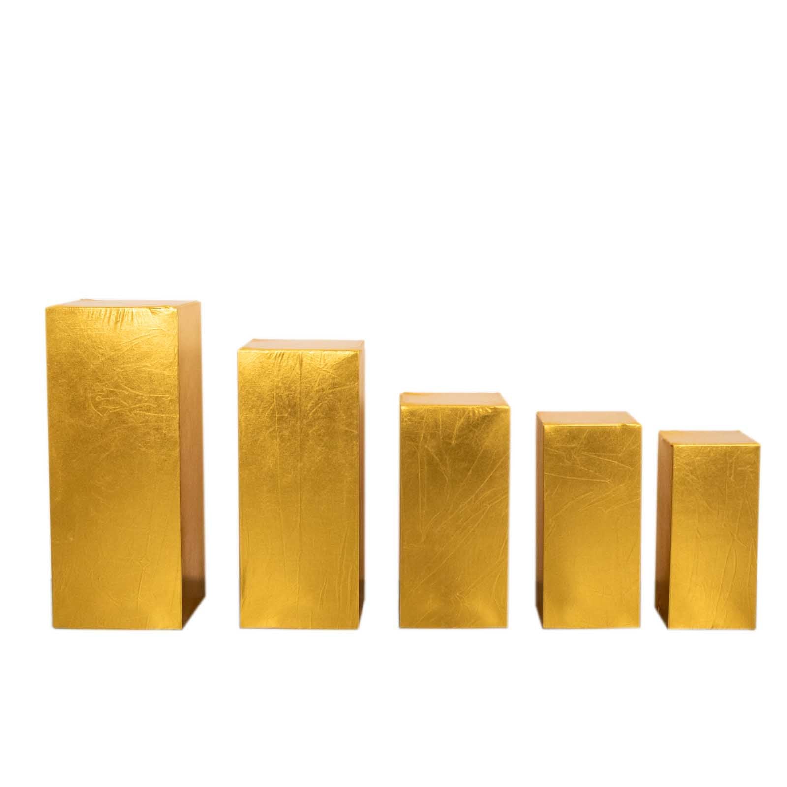 Set of 5 Metallic Gold Spandex Rectangle Pedestal Stand Covers, Stretchable Pillar Prop Covers - 160 GSM - Bell Racket Store