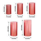 Set of 5 Metallic Rose Gold Spandex Cylinder Pedestal Stand Covers, Shiny Stretchable Pillar Prop Covers - 130 GSM - Bell Racket Store