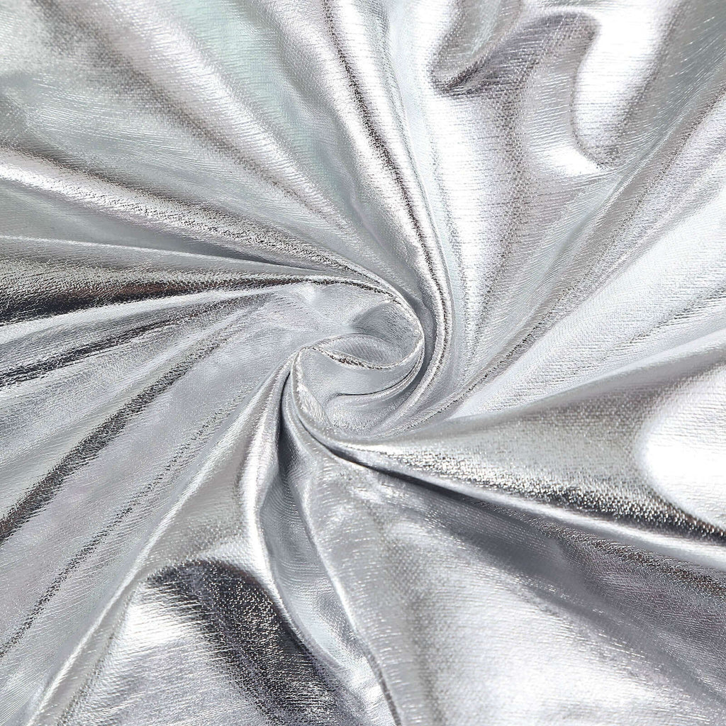 Set of 5 Metallic Silver Spandex Cylinder Pedestal Stand Covers, Shiny Stretchable Pillar Prop Covers - 130 GSM - Bell Racket Store