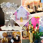 Set of 5 Metallic Silver Spandex Cylinder Pedestal Stand Covers, Shiny Stretchable Pillar Prop Covers - 130 GSM - Bell Racket Store