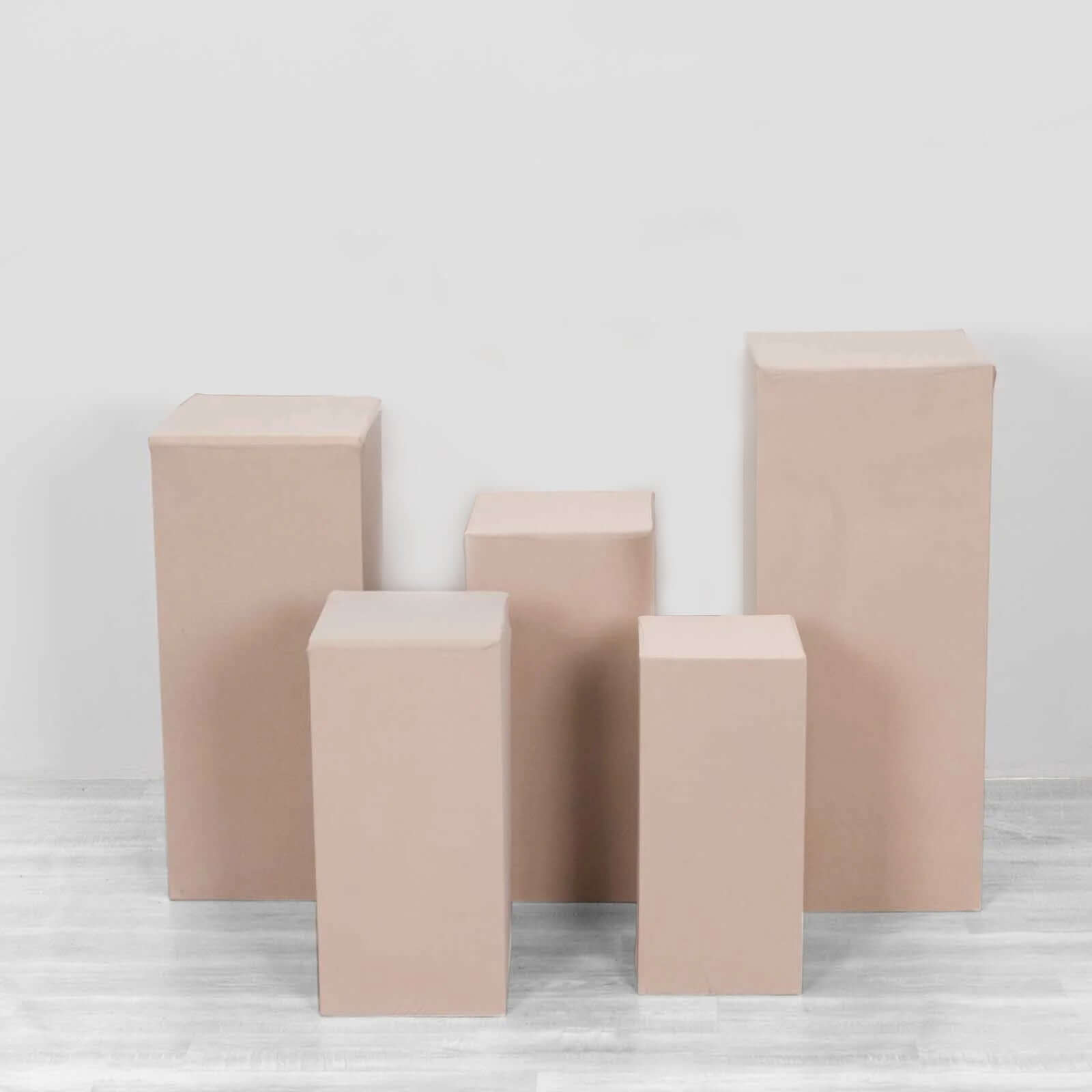 Set of 5 Nude Spandex Rectangle Pedestal Stand Covers, Stretchable Pillar Prop Covers - 160 GSM - Bell Racket Store