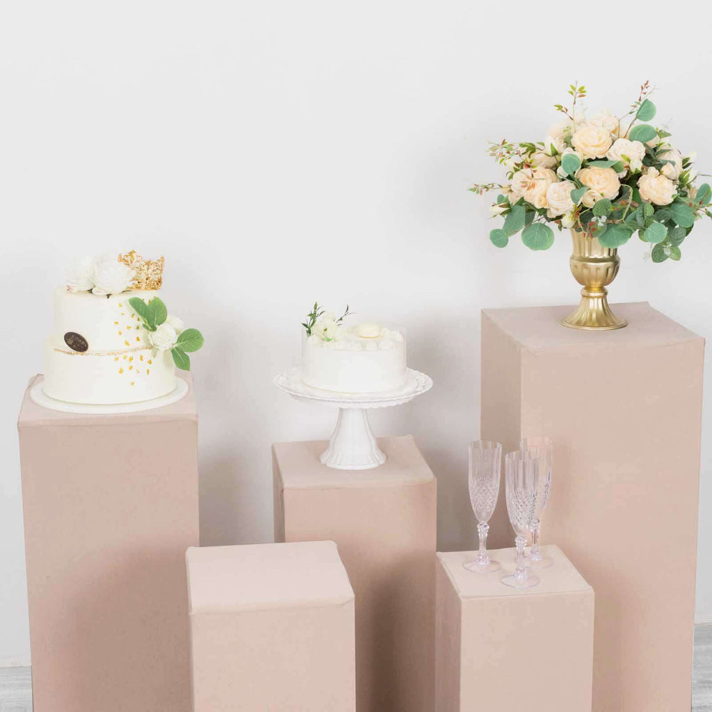 Set of 5 Nude Spandex Rectangle Pedestal Stand Covers, Stretchable Pillar Prop Covers - 160 GSM - Bell Racket Store