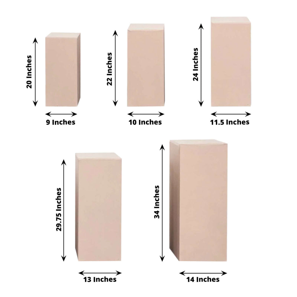 Set of 5 Nude Spandex Rectangle Pedestal Stand Covers, Stretchable Pillar Prop Covers - 160 GSM - Bell Racket Store