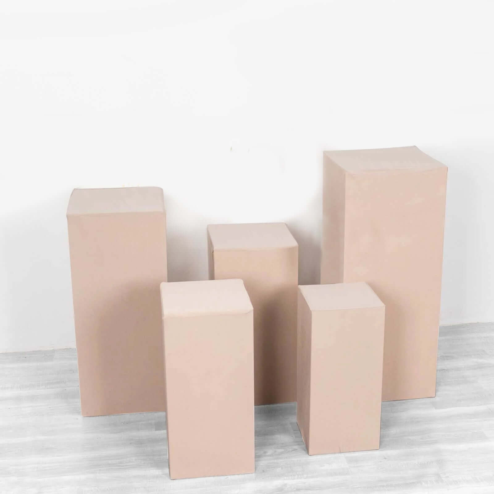 Set of 5 Nude Spandex Rectangle Pedestal Stand Covers, Stretchable Pillar Prop Covers - 160 GSM - Bell Racket Store