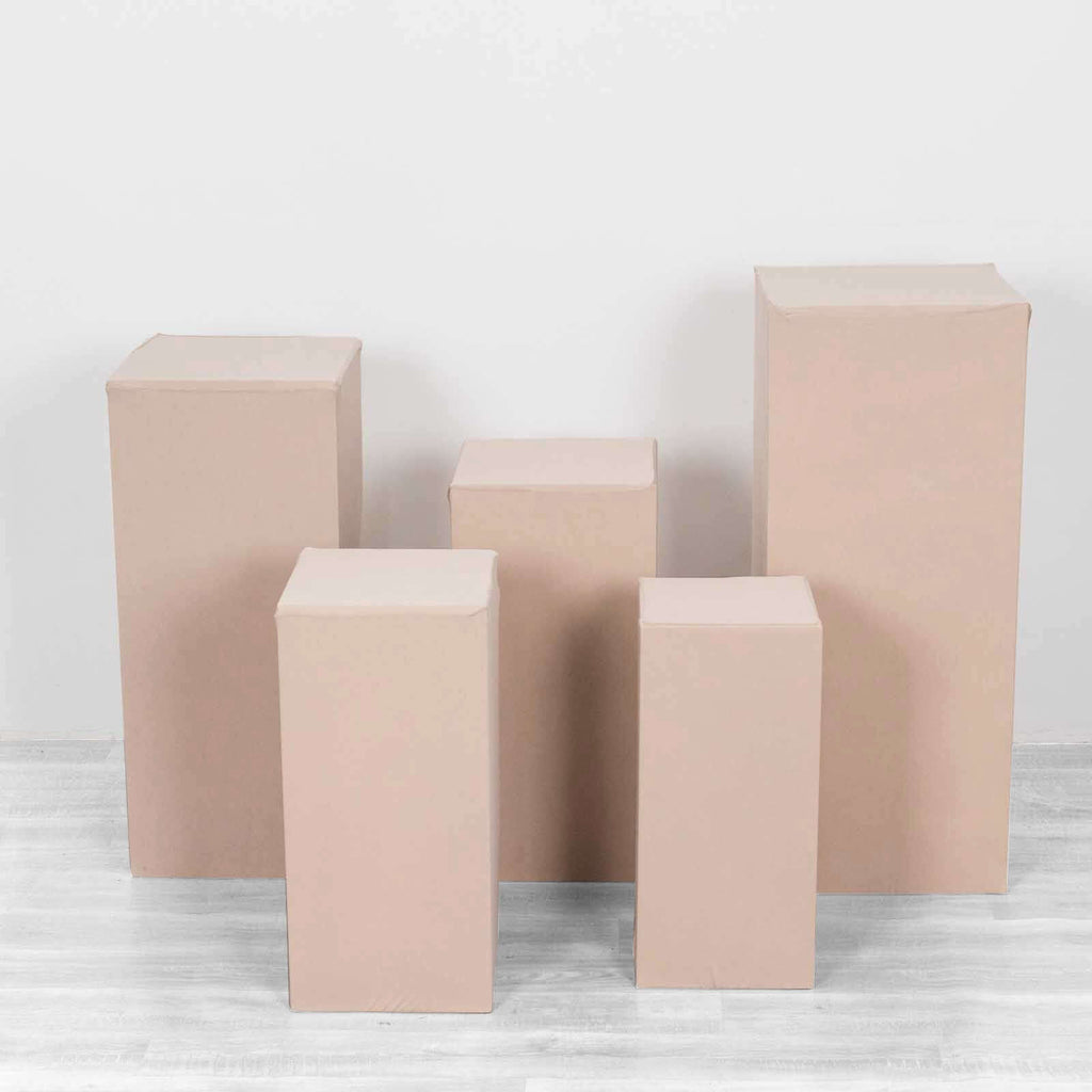 Set of 5 Nude Spandex Rectangle Pedestal Stand Covers, Stretchable Pillar Prop Covers - 160 GSM - Bell Racket Store