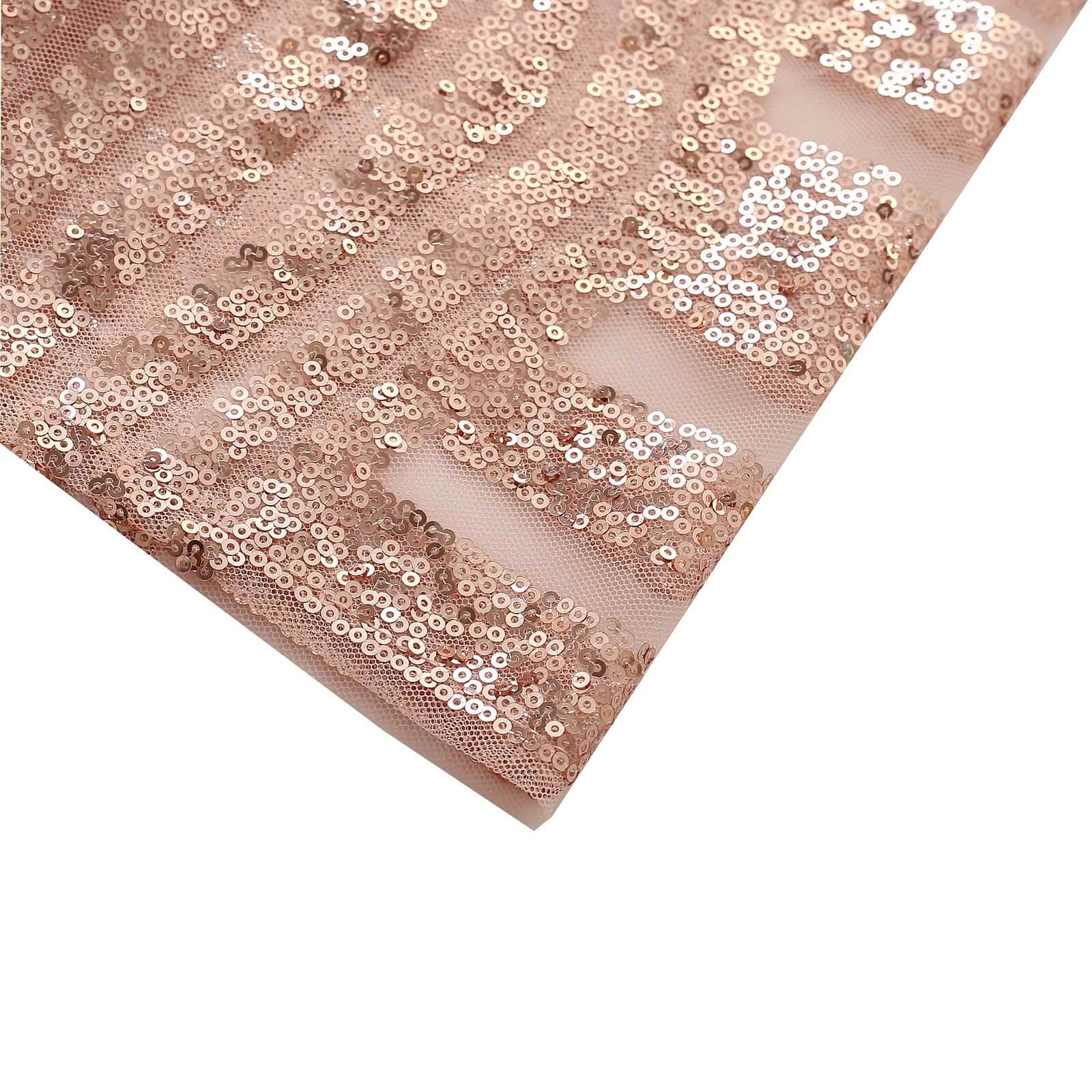 Set of 5 Rose Gold Sequin Mesh Cylinder Pedestal Stand Covers with Geometric Pattern Embroidery, Sparkly Sheer Tulle Pillar Prop Covers - Bell Racket Store