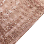 Set of 5 Rose Gold Sequin Mesh Cylinder Pedestal Stand Covers with Geometric Pattern Embroidery, Sparkly Sheer Tulle Pillar Prop Covers - Bell Racket Store