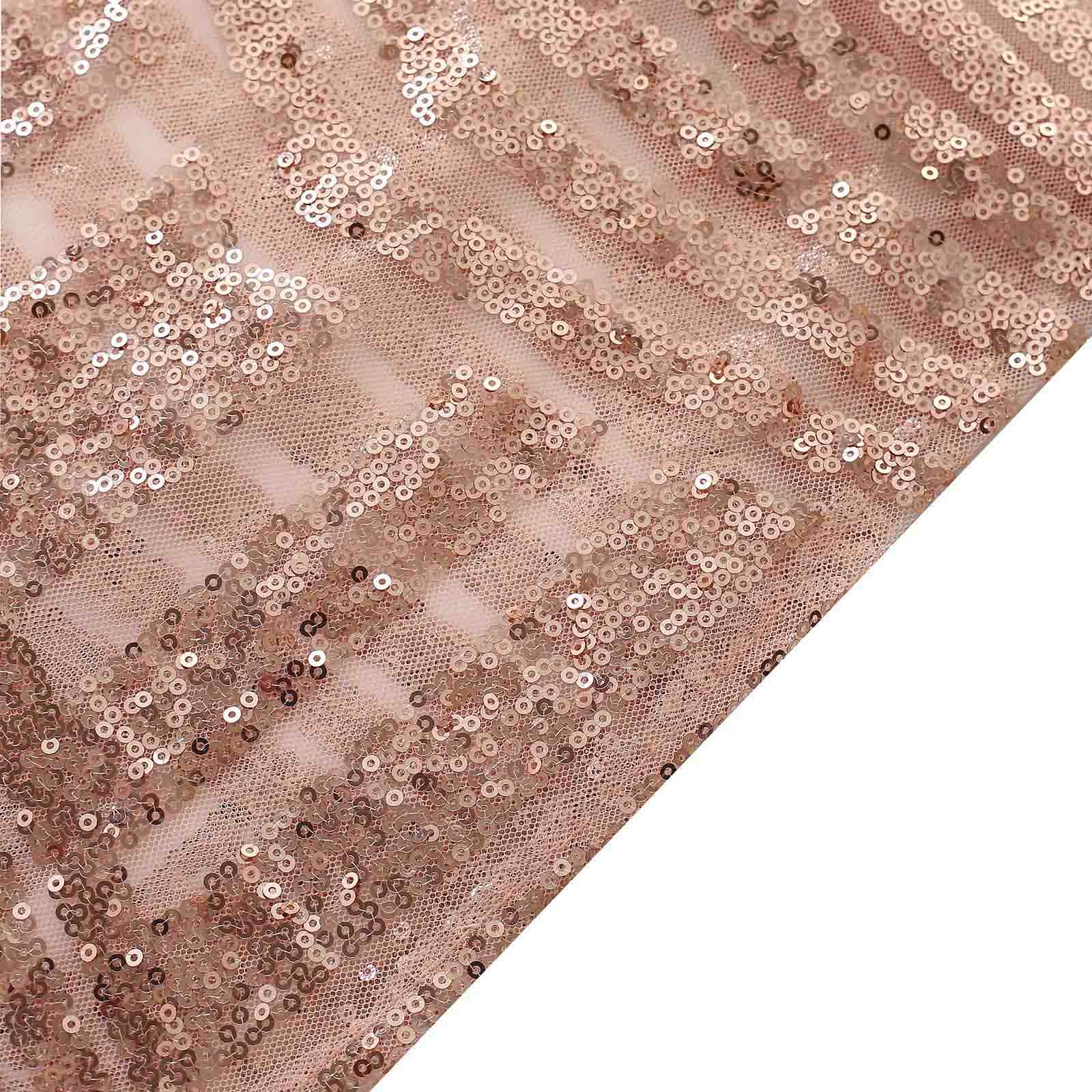 Set of 5 Rose Gold Sequin Mesh Cylinder Pedestal Stand Covers with Geometric Pattern Embroidery, Sparkly Sheer Tulle Pillar Prop Covers - Bell Racket Store