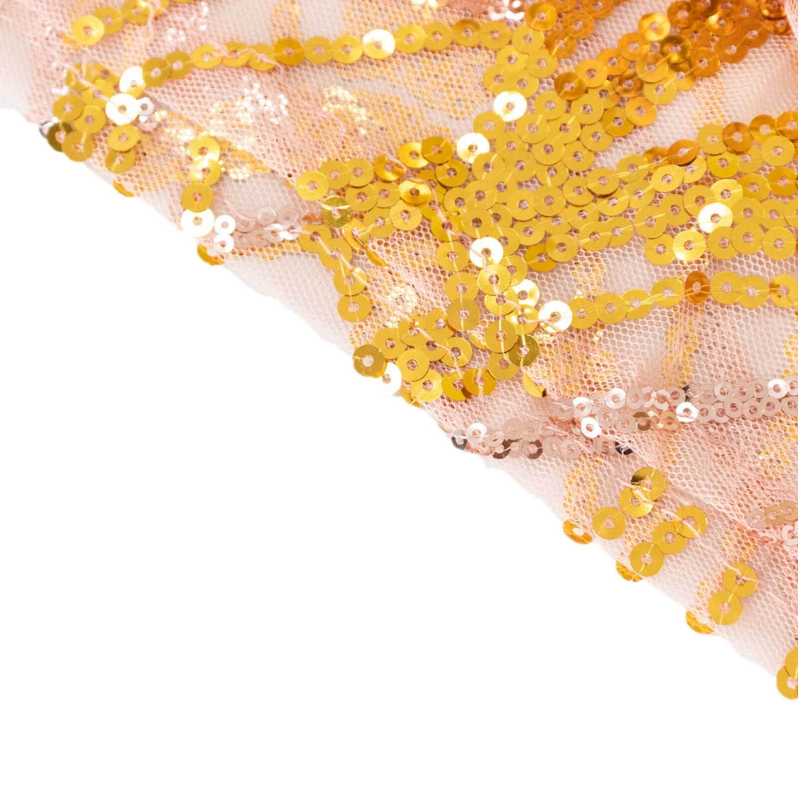 Set of 5 Rose Gold Wave Mesh Cylinder Pedestal Stand Covers with Embroidered Sequins, Pillar Prop Covers - 160 GSM - Bell Racket Store