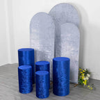 Set of 5 Royal Blue Crushed Velvet Cylinder Pedestal Stand Covers, Premium Pillar Prop Covers - Bell Racket Store