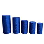 Set of 5 Royal Blue Crushed Velvet Cylinder Pedestal Stand Covers, Premium Pillar Prop Covers - Bell Racket Store