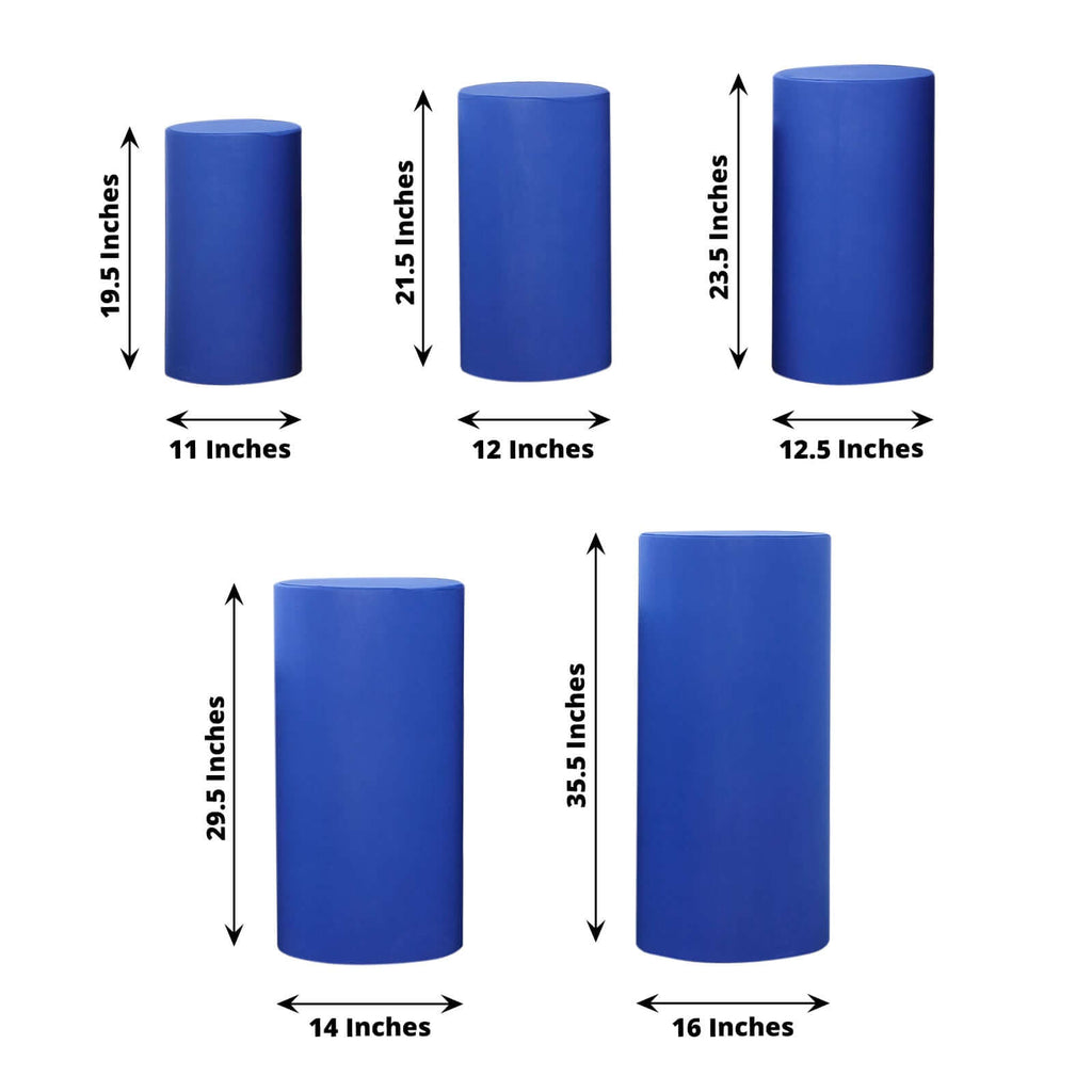 Set of 5 Royal Blue Spandex Cylinder Pedestal Stand Covers, Stretchable Pillar Prop Covers - 160 GSM - Bell Racket Store