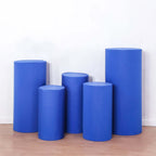 Set of 5 Royal Blue Spandex Cylinder Pedestal Stand Covers, Stretchable Pillar Prop Covers - 160 GSM - Bell Racket Store