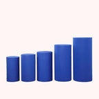 Set of 5 Royal Blue Spandex Cylinder Pedestal Stand Covers, Stretchable Pillar Prop Covers - 160 GSM - Bell Racket Store