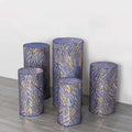 Set of 5 Royal Blue Wave Mesh Cylinder Pedestal Stand Covers with Embroidered Sequins, Pillar Prop Covers - 160 GSM - Bell Racket Store