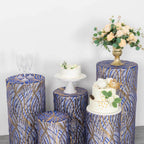 Set of 5 Royal Blue Wave Mesh Cylinder Pedestal Stand Covers with Embroidered Sequins, Pillar Prop Covers - 160 GSM - Bell Racket Store