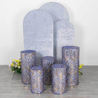 Set of 5 Royal Blue Wave Mesh Cylinder Pedestal Stand Covers with Embroidered Sequins, Pillar Prop Covers - 160 GSM - Bell Racket Store