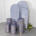 Set of 5 Royal Blue Wave Mesh Cylinder Pedestal Stand Covers with Embroidered Sequins, Pillar Prop Covers - 160 GSM - Bell Racket Store