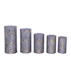 Set of 5 Royal Blue Wave Mesh Cylinder Pedestal Stand Covers with Embroidered Sequins, Pillar Prop Covers - 160 GSM - Bell Racket Store