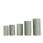 Set of 5 Sage Green Crushed Velvet Cylinder Pedestal Stand Covers, Premium Pillar Prop Covers - Bell Racket Store
