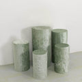 Set of 5 Sage Green Crushed Velvet Cylinder Pedestal Stand Covers, Premium Pillar Prop Covers - Bell Racket Store