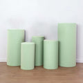 Set of 5 Sage Green Spandex Cylinder Pedestal Stand Covers, Stretchable Pillar Prop Covers - 160 GSM - Bell Racket Store