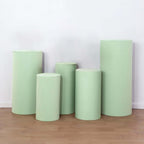 Set of 5 Sage Green Spandex Cylinder Pedestal Stand Covers, Stretchable Pillar Prop Covers - 160 GSM - Bell Racket Store