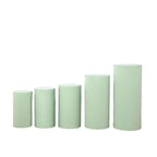 Set of 5 Sage Green Spandex Cylinder Pedestal Stand Covers, Stretchable Pillar Prop Covers - 160 GSM - Bell Racket Store