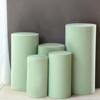 Set of 5 Sage Green Spandex Cylinder Pedestal Stand Covers, Stretchable Pillar Prop Covers - 160 GSM - Bell Racket Store
