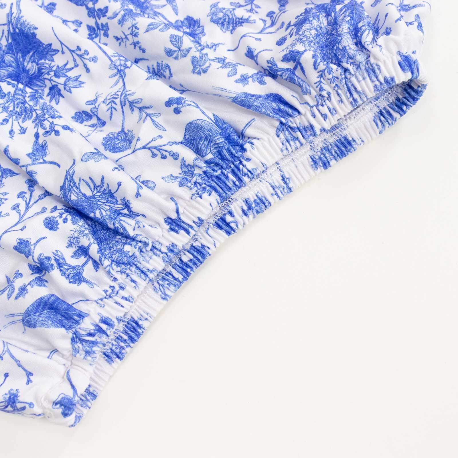 Set of 5 White Blue Spandex Cylinder Pedestal Stand Covers in French Toile Floral Pattern, Stretchable Pillar Prop Covers - 160 GSM - Bell Racket Store