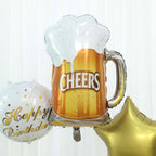 Set of 5 White Gold Round Happy Birthday Mylar Foil Helium Balloon Set, Cheers Beer Mug, Star Balloon Bouquet With Ribbon Birthday Party Decorations - Bell Racket Store