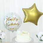 Set of 5 White Gold Round Happy Birthday Mylar Foil Helium Balloon Set, Cheers Beer Mug, Star Balloon Bouquet With Ribbon Birthday Party Decorations - Bell Racket Store