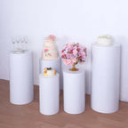 Set of 5 White Metal Cylinder Pillar Prop Stands For Wedding Aisle, Round Plinth Pedestal Display Boxes - 20",22",24",28",32" - Bell Racket Store